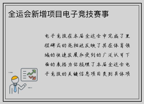 全运会新增项目电子竞技赛事